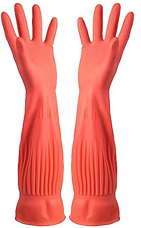 Dishwashing Glove Kitchen Cleaning Gloves, Long Cuff Dishwashing Cleaning Household Latex Gloves Water Dust Stop Cleaning Long Latex Gloves Housework Kitchen Tools(red)