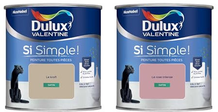 Dulux Valentine Peinture Si Simple Peinture Intérieure Toutes Pièces Satin - Peinture Murs et Plafonds, Portes et Plinthes - Lot de 2 - Couleurs : Le Kraft & Le Rose Intense 0,5 L