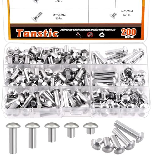 Tanstic 200 rivetti M6 in alluminio massiccio per braciere, 6 mm, 10 mm, 14 mm, 20 mm, 25 mm, rivetti in alluminio massiccio per macchinari e industria automobilistica