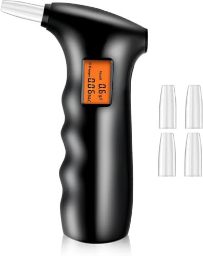 Vaestarpro Elektronischer Alkoholtester und 5 Mundstücke, LCD-Digitalanzeige, tragbar, Halbleiter-Sensor, Alkoholtester mit Alarm, persönlich für den Heimgebrauch