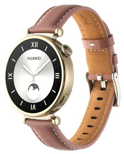 RuenTech Correa de piel auténtica suave compatible con Huawei Watch GT4 41mm/GT5 41mm, 18 mm, correa de repuesto para Huawei GT5 Pro 42mm accesorio (rosa oscuro)