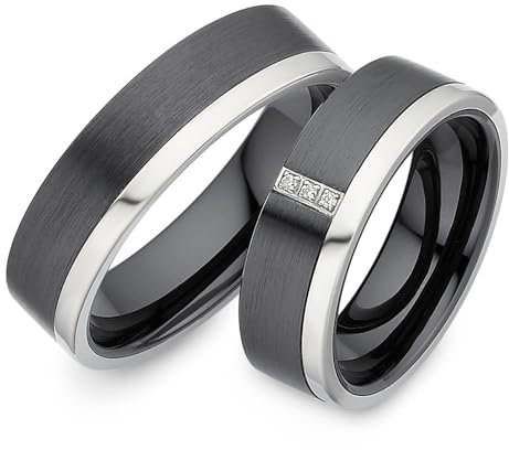 123traumringe Eheringe in Titan & Keramik I Partnerringe mit 3 Zirkonia & Etui I Gravierbare Eheringe mit Ringgröße 50-70 mm I Edle Verlobungsringe in 6 mm Breite & 2 mm Stärke I S64