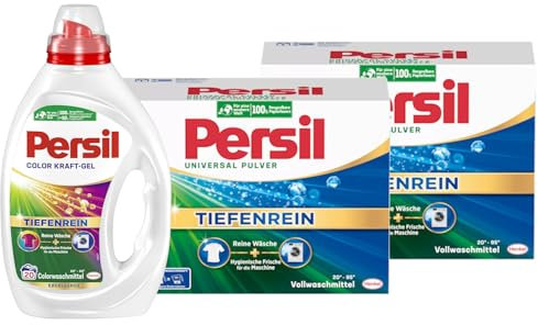 PERSIL-Set Pulver 2x 20 Waschladungen (40WL) Universal & Kraft-Gel 1x 20 Waschladungen Color, Voll- & Colorwaschmittel-Set für reine Wäsche und hygienische Frische für die Maschine