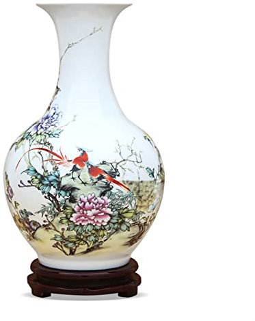 Chinesische Vase, Bodenvase Vase Neue chinesische Retro handbemalte Porzellanvasen 15,1 Zoll große Desktop-Dekoration mit Sockel