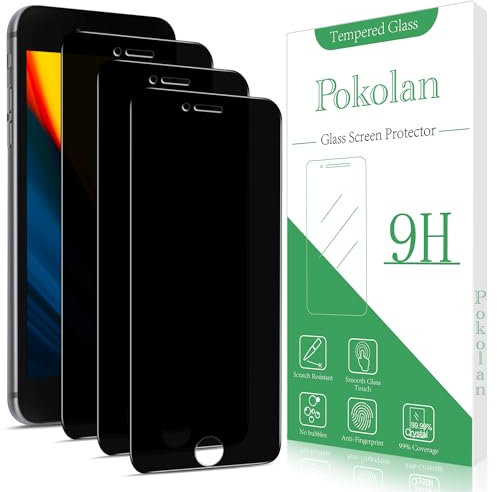 Pokolan 3 Pack Privacy Screen Protector for iPhone SE 3, SE 2022, 8, 7, 6S, 6, Anti Spy Tempered Glass, 9H Hardness, Case Friendly, Anti Scratch, Bubble Free, Easy to Install
