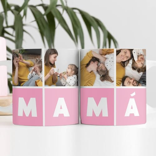 Transparent Gift Taza Personalizada con Fotos y Texto Cubos Horizontales. Tazas Originales para el Día de la Madre. Regalos Personalizados con Foto. Regalos Originales para Mujer. Regalos para Madres