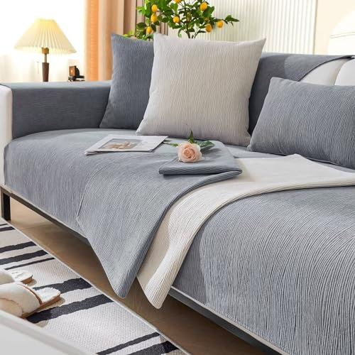 Gluhbirnen Sofa Überzug, Sofadecken für Sitzfläche rutschfest, Couch Überzug, Überwurfdecken für Sofa, Fischgrätenstruktur, Hund Katze Sofa Überwurf Sofaschutz, Blaugrau B, 70 * 150CM