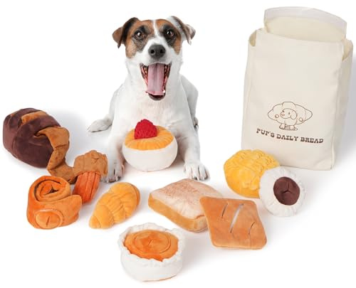 Nocciola 10Pack Interactive Squeaky Dog Toys with a Storage Bag | Soft Plush Bread Dog Toys to Keep Them Busy, Durable Stuffed Dog Toys for Small Medium Dogs, Dog Gifts