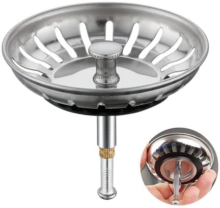 IUYPKQ Höhenverstellbares Abflusssieb, Siebkörbchen Abflussstopfen, Edelstahl Waschbeckenstöpsel, Spüle Zubehör, Waschbeckensieb,Spülbecken Stöpsel (Silber, 82mm breit)