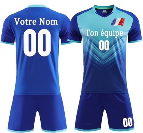 Ensemble Foot Personnalisé Maillot de Foot Enfants Homme Maillot Football Personnalisable Vêtements de Football avec Votre Numéro de Logo de Nom d'Équipe