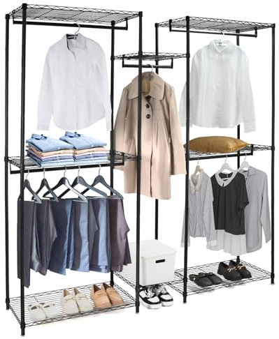 QWORK® Kleiderstange, robuste Kleiderstange aus Metall, verstellbare Kleiderstange mit hoher Tragkraft, 183 x 43.5 x 194 cm, Schwarz