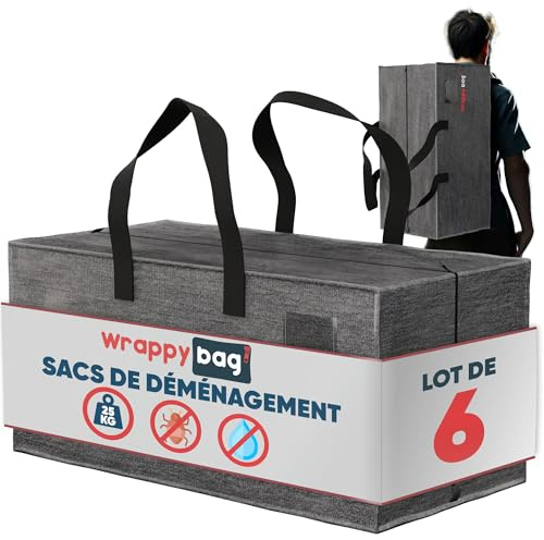 Wrappybag Umzugstaschen XXL Rucksackfunktion - Aufbewahrungstasche 6er | 6er-Set XXL Taschen mit 104 Litern und Rucksackfunktion, bis 25 kg belastbar - doppelter Reißverschluss