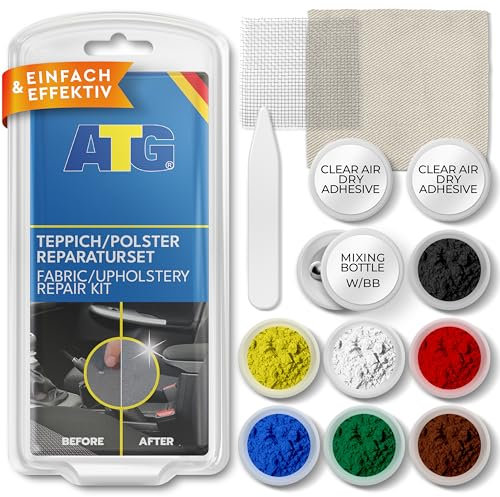 ATG® Professionelle Autositz Reparatur für alle Polster & Teppiche | Brandloch Reparaturset Auto Stoff | Stoff Reparatur Set 13 TLG. | Schnell & einfach Autositz Flicken