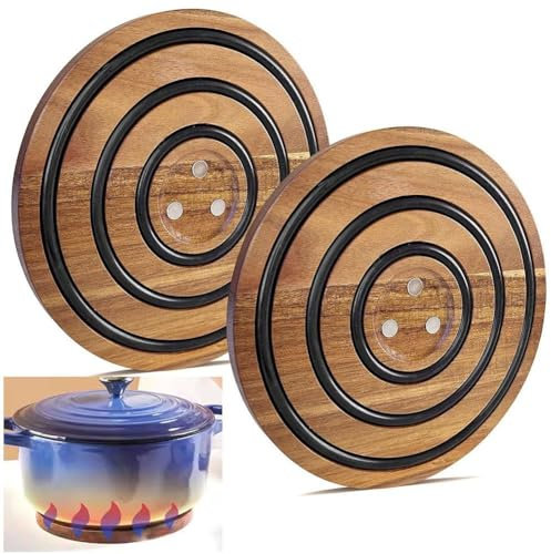 DAGESVGI 2 Pcs Magnetic Pot Coasters, Magnetic Pot Holder, 8 Inch Magnetic Pot Trivet, Wooden Trivets for Hot Pots and Pans, Magnetic Wooden Trivet with Silicone Rings for Hot Dishes
