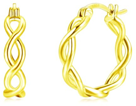 Cangall Creolen Silber 925 für Damen, 925 Sterling Silber Twisted Ohrringe Creolen mit 5A Cubic Zirkonia, Hypoallergen 20mm Leichte Unendlich Schlafen Knorpel Silber Gedrehte Huggie Ohrringe Kreolen