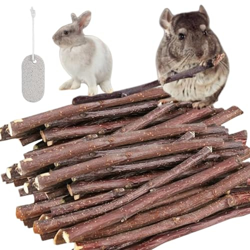 Dyiouxin Legno di Melo per Coniglio,200g Mela Bastoncini da Masticare,Giocattoli da Masticare per Criceto,Bastoncini di Mele Naturali,con Pietra Minerale,per Conigli,Porcellini D'india
