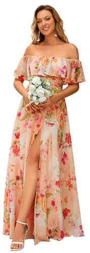 Ever-Pretty Vestito da Cerimonia Donna dalla Spalla Linea ad A Chiffon con Spacco con Volantes Stile Impero Lungo 00968