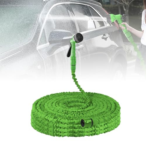 Expandable Garden Hose Pipe 200FT Flexible Expanding Magic Hose with 7 Function Spray Gun,3/4,1/2 Fittings,Lightweight Retractable Garden Water Pipe for Car Washing Flower Lawn Watering,Green