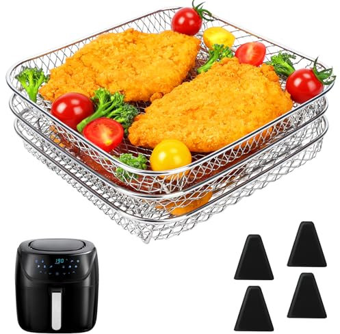 Airfryer Zubehör für Russell Hobbs 4L /Ninja PRO 4,7L AF140EU & 6,2L AF180EU Heißluftfritteuse, Klein Airfryer Racks/Gitter, Square Stapelbar Körbe, Zubehör für Heißluftfritteuse 2000-Serie 4,2L