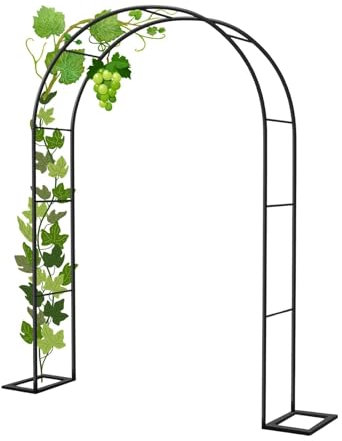Arco de Jardín Resistente Soporte Pesado Enrejado de Acero para Trepadoras y Plantas Enredaderas Pérgolas Duraderas Base para Rosal y Parra Resistencia a la Intemperie y Viento(Black,120W x 220H cm)