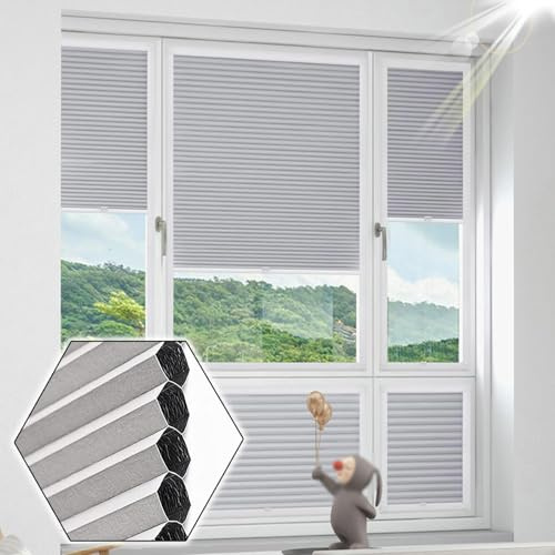 Wabenplissee Tür,Wabenplissees Für Fenster,Plisseerollo 100% Verdunklungsplissee,Doppelplissee Thermisch,Sichtschutzvorhänge Ohne Bohren,Waben Plissee Grau,Schallschutz,W×H-60×200cm(23.6*78.7in)
