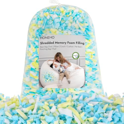 HONEHO 2.2KG Shredded Memory Foam Filling, Bean Bag Chair Filler | Comfortable and Soft Memory Foam Stuffing for Cooling Pillow, Beanbag, Stuffed Animal, Dog Bed, Couch Cushion
