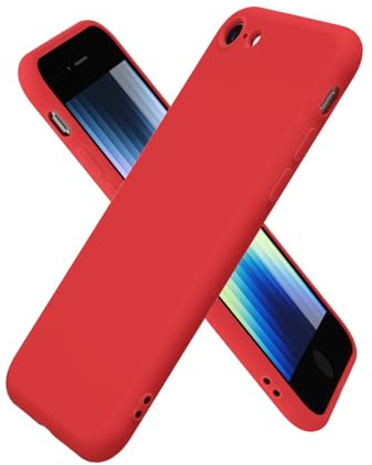oakxco for iPhone SE 2022/2020/ 7/8 Case Silicone, Ultra Slim Thin Phone Case for Women Girls, Plain Solid Color Minimalist Aesthetic Cute Girly Design, Soft Rubber Gel TPU with Camera Cover, Red