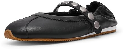 Steve Madden Women's Anaya Ballet Flat, Black Leather Studded, 10