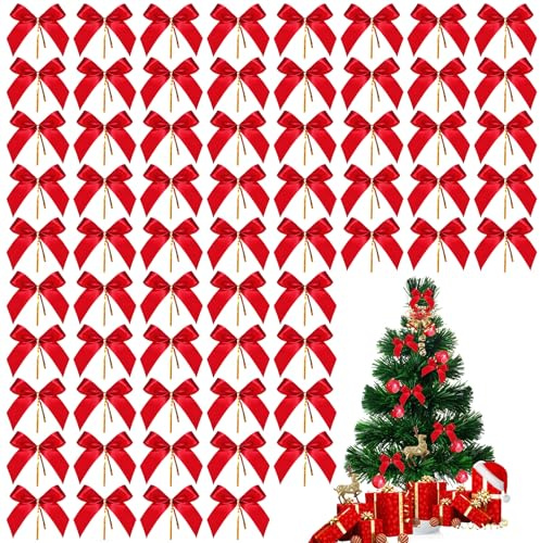 Weihnachten Bogen, Rote Schleifen für Weihnachtsbaum, Weihnachten Schleifen | Weihnachtsbaumschmuck Schleifen, Mini Weihnachtsschleifen, Weihnachten Zierschleifen, Weihnachtsschleifen, 64 Stück