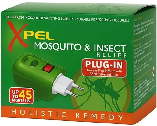 Xpel Mosquito and Insect Relief Plug in 38ml Refill Odourless Electric Insect Repellent Solution Suitable for 220 to 340V Use Lasts Up to 45 Nights Ideal for Home Bedroom Office and Travel