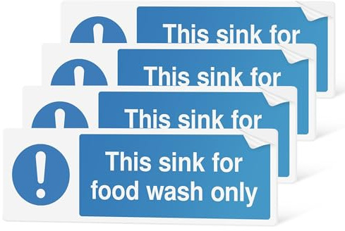 Food Wash Only Sink Sign | 4 Pack | 15 x 5cm | Self Adhesive Stickers | Gloss Finish