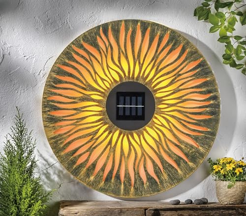 Taylor & Brown 38cm Solar Powered Metal Sun Wall Art – Outdoor Garden Wall Decoration with LED Lights, Decorative Hanging Ornament for Patio, Fence, Balcony or Yard Décor