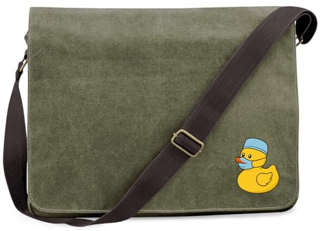 Huuraa Umhängetasche Quietscheente Gesundheits- und Krankenpflege Comic Gummiente 14 Liter Military Green Canvas Laptoptasche Geschenkidee