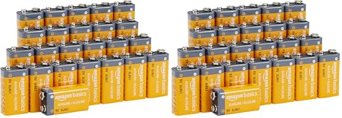 Amazon Basics 48-Pack 9V Alkaline Batteries, 9V/6LR61, 5-Year Shelf Life - for Smoke/CO Detector, Electronics & Audio