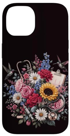 Hülle für iPhone 14 Krankenschwester-Stethoskop, Kolibri, medizinische Sonnenblume