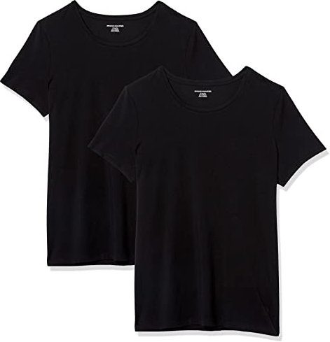 Amazon Essentials Women's 2-pack Short-sleeve Crewneck Solid T-shirt T-Shirt Not Applicable, Black, XX-Large (Manufacturer size: )