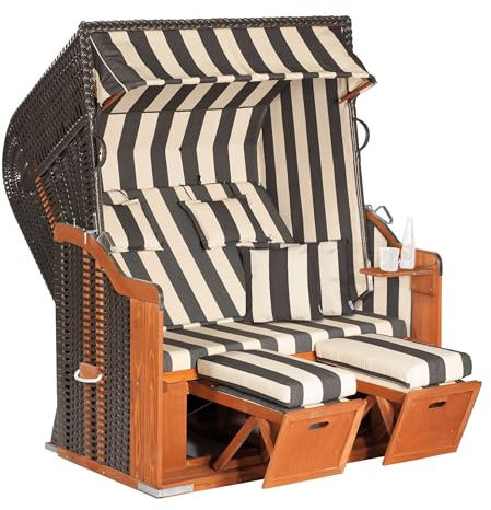 SunnySmart Sunny SMART Rustikal 250 XL Plus Strandkorb, Kunststoff/Textil, Halblieger, mehrere Ausführungen Anthrazit-Weiß getreift