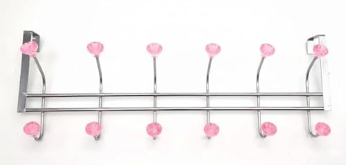RSK Goods Crystal Diamond Metal Over Door Hanger / 12 Hook Rack (5 Colours Available) (Pink)