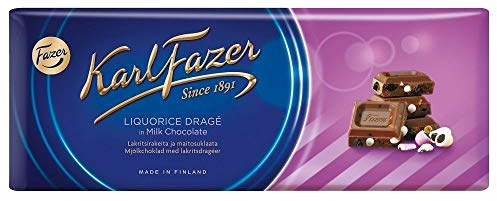 Karl Fazer Liquorice Drage Milk Chocolate - Klassisch Finnisch Milchschokoladen Schokoladentafel 200g