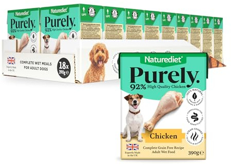 Naturediet Purely Complete Wet Dog Food, 92% Chicken, 390g x 18 Packs | Nutritionally Complete & High Protein, Chicken + Vitamins & Minerals, Limited Ingredient Recipe to Support Sensitive Stomachs