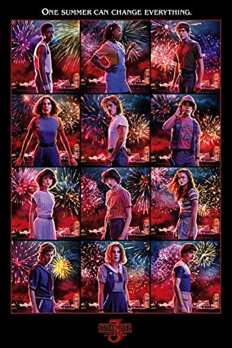 Stranger Things Poster Season 3 Collage (61cm x 91,5cm) + 2 St. Schwarze Posterleisten mit Aufhängung