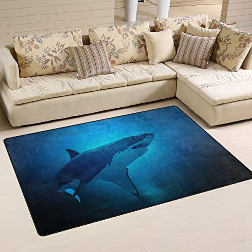 Mnsruu Weißer Hai-Teppich mit Unterwasserwelt, rutschfest, für Wohnzimmer, Schlafzimmer, 100 x 150 cm