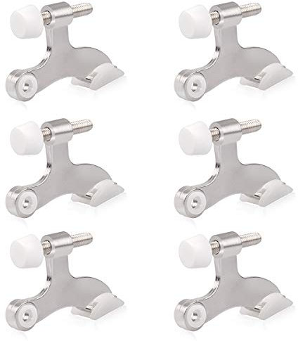 HOMOTEK 6 Pack Hinge Pin Satin Nickel Door Stopper,Adjustable Deluxe Heavy Duty Door Stopper 2-1/2x1-3/4,with White Rubber Bumper Tips