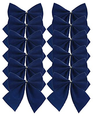 Davies 12 Navy Blue Bows - Velvet Christmas Tree Ties/Decoration