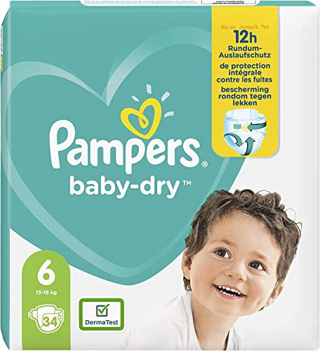 Pampers Baby-Dry-Größe 6, 34 Windeln, bis zu 12 Stunden Schutz, 13-18kg
