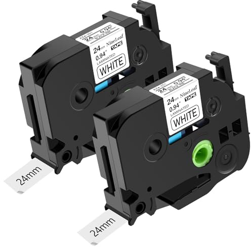 NineLeaf Tze251 Etikettenband kompatibel für Brother P-Touch Tze-251 TZ-251 Laminiert Kassette Bänder für PT-D600VP PT-2730 PT-P700 PT-P750W PT-E550WVP PT-9700PC, Schwarz auf weiß, 24mm x 8m, 2er-Pack