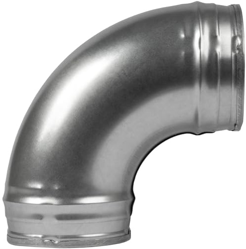 4'' Inch / 100mm 90 Degree Duct Connector - Galvanized Steel Elbow - Dryer Vent Pipe Bend - Metal Tube Joint for HVAC Ventilation