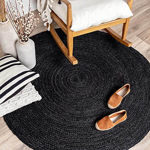 FRAAI | Home & Living Jute Teppich Rund - Fair Schwarz - Jute - Flachgewebe - Einfarbig - Boho, Modern - Wohnzimmer, Esszimmer, Schlafzimmer - Carpet