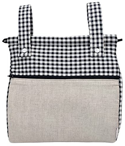 Bolsa panera de algodón vichy - Bolso carro - Talega carrito de bebé - Nenel (Lino&Vichy Negro)