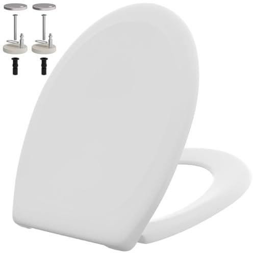 TOSANEO WC-Sitz mit Absenkautomatik Toilettendeckel Antibakterieller Toilettensitz Klobrille Klositz Klodeckel Duroplast Softclose Quick-Release Funktion Weiß O-Form